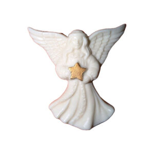 Lenox White Procelain Angel With Star Brooch Pin in box